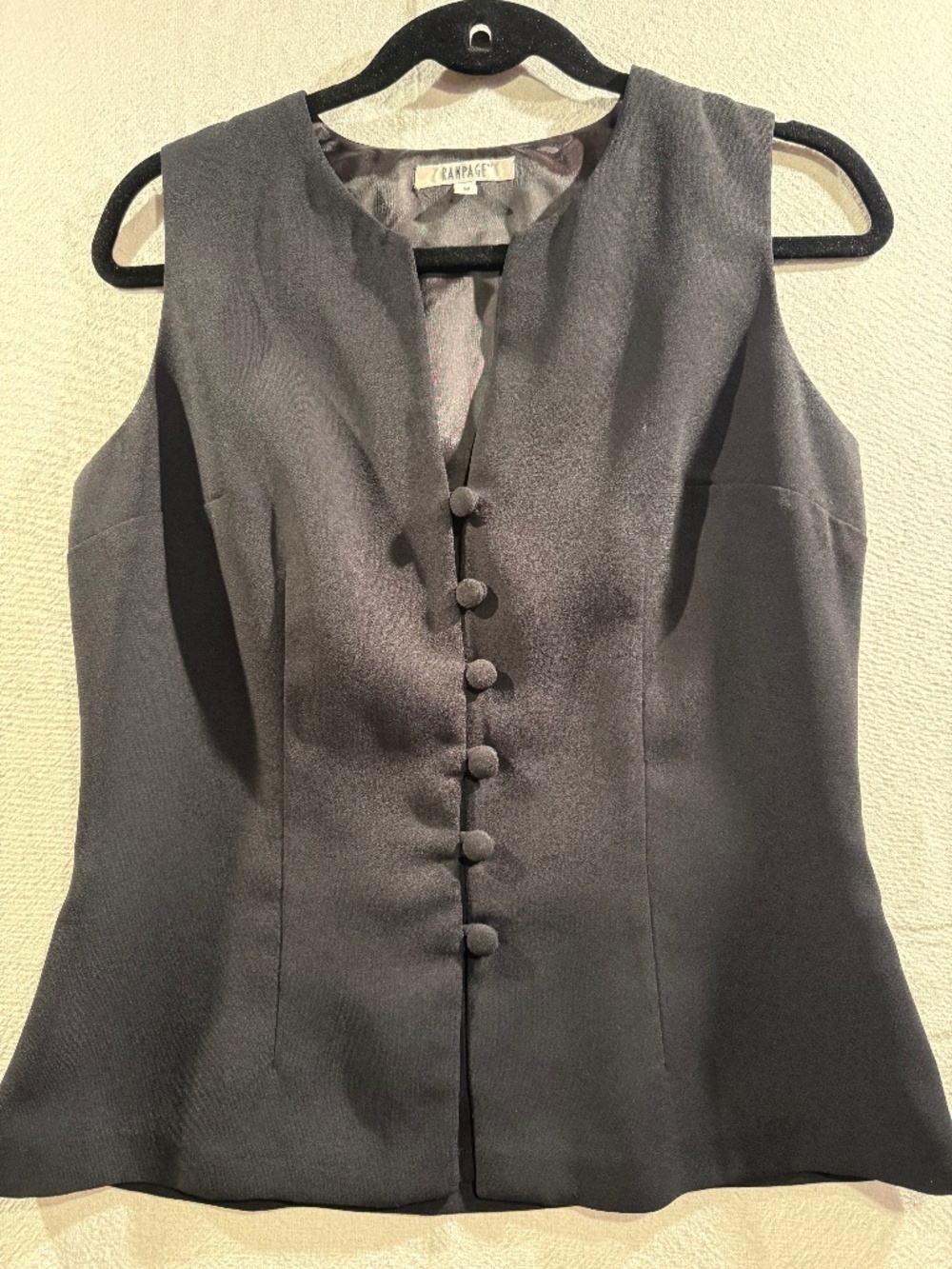 Vintage 90s Rampage Black Covered Button Fitted Vest Top Size 9
